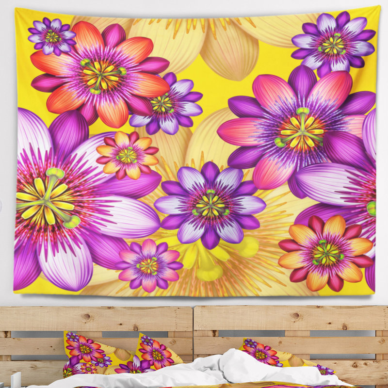 Tapisserie de fleurs à motif floral passion, H 68 po x l 80 po