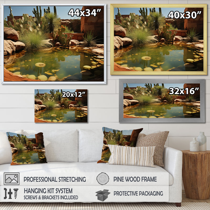 «Desert Oasis II», reproduction sur toile, H 12 po x l 20 po x P 1 po, Cadre flottant blanc