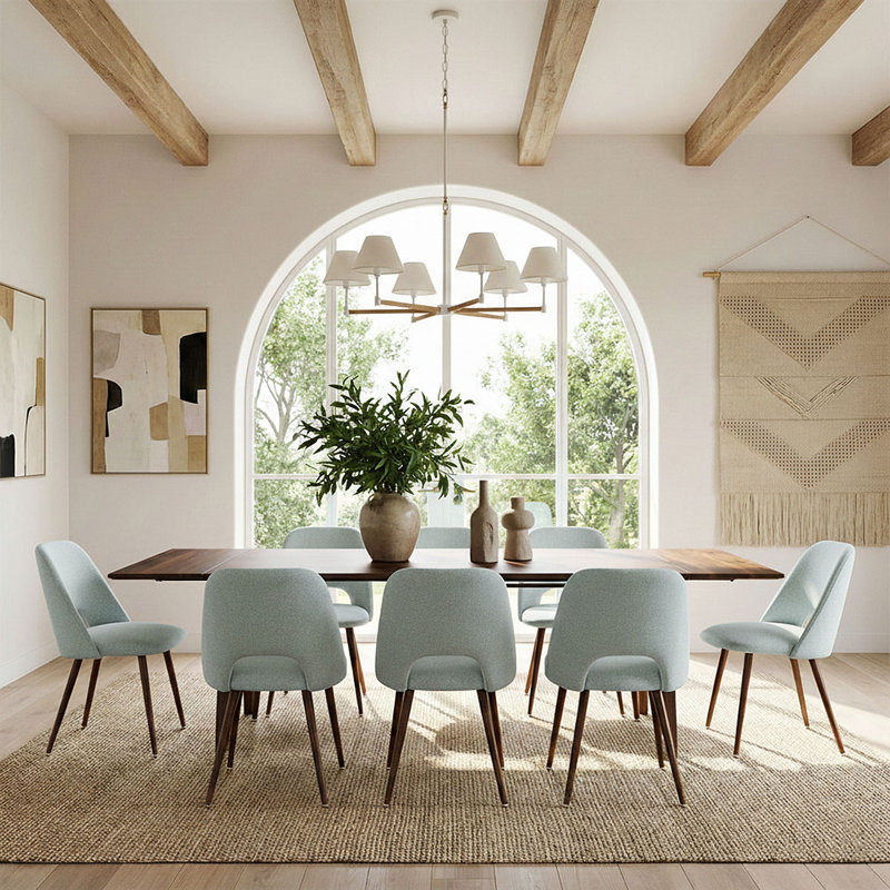 9-Piece Extendable Dining Table Set With Upholstered Side Chairs, Blue