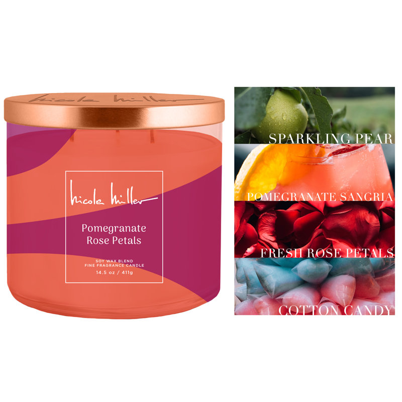 Bougie parfumée avec support en verre, Rose; orange