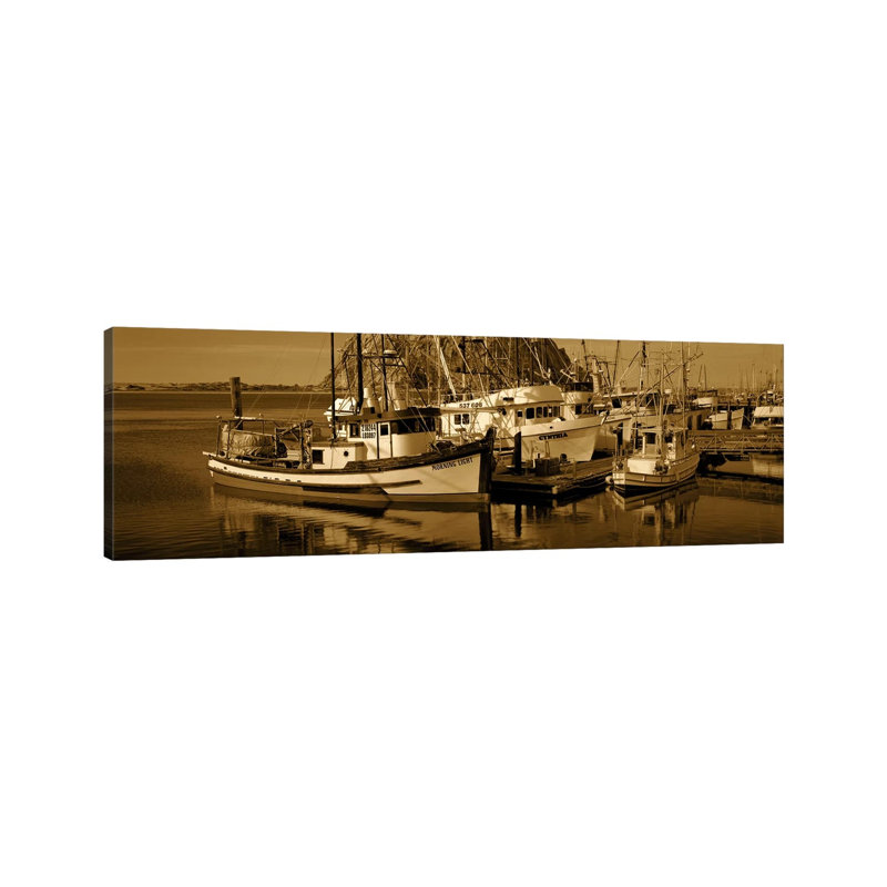 Fishing Boats In The Sea, Morro Bay, San Luis Obispo County, California, USA - Wrapped Canvas Panoramic Print