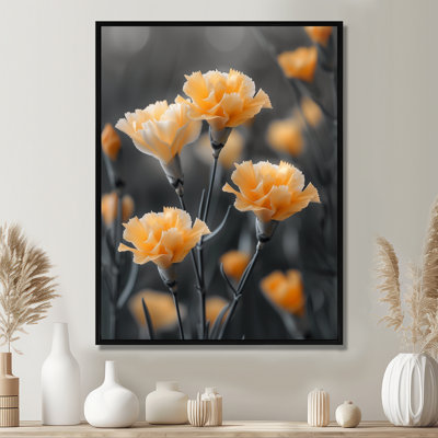 Jaune, jaune, œillets, matin, fleur, photo, œillets, impression d'art mural