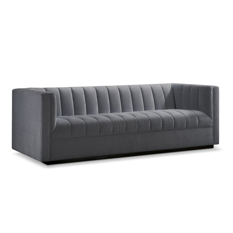Lavish Upholstered Channel Sofa, Gray Chenille