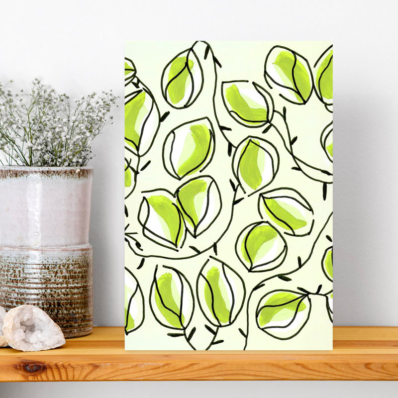 "Seed Pods Chartreuse", art mural contemporain ludique, H 18 po x l 12 po