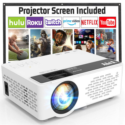 Mini Projector, Upgraded Bluetooth Projector With Screen, 1080P Full HD Portable Projector, Movie Projector Compatible With TV Stick Smartphone/HDMI/U -  BEACHWATER POOL & SPA, LLC, B082F13J55