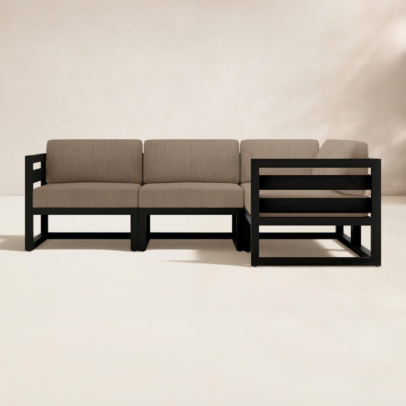 Avion 4 Piece Sectional Set, Canvas Natural Sunbrella® Canvas, Black