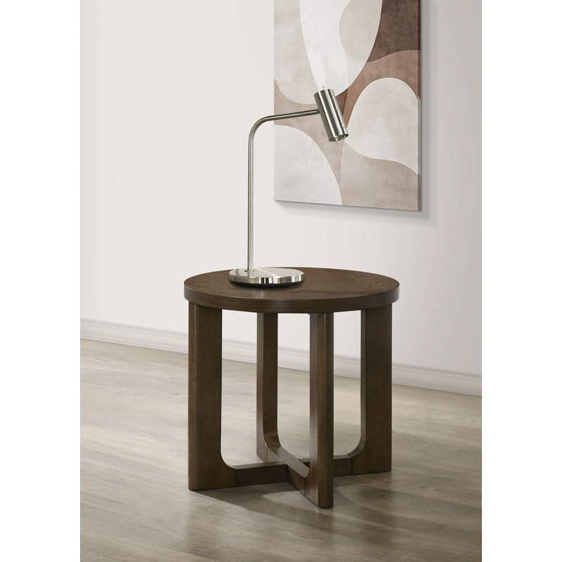 Table de bout ronde en bois sculpté brun Wai, Brun