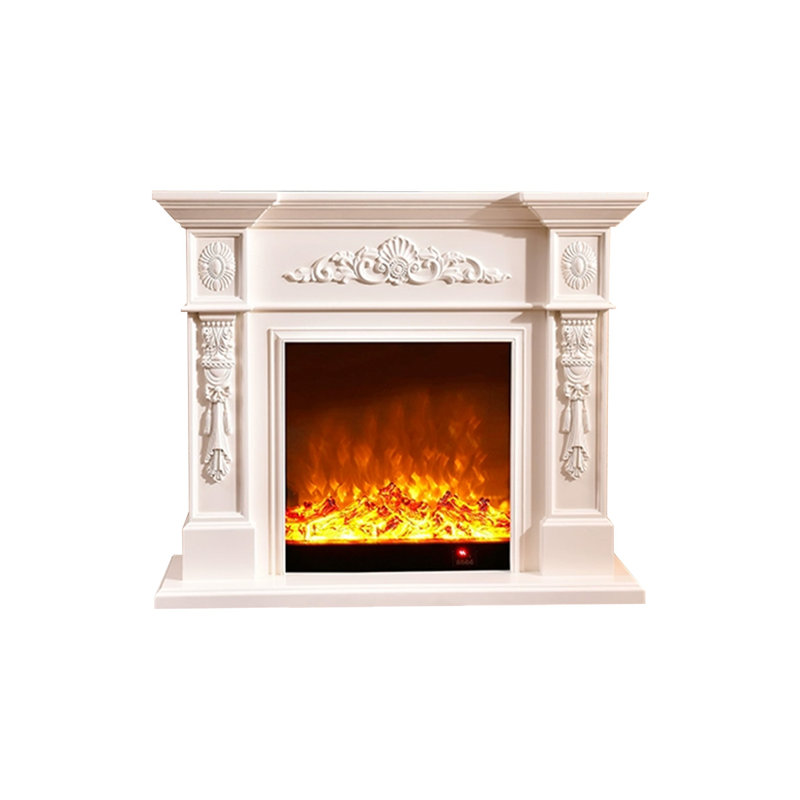 White Solid Wood Electric Fireplace, White