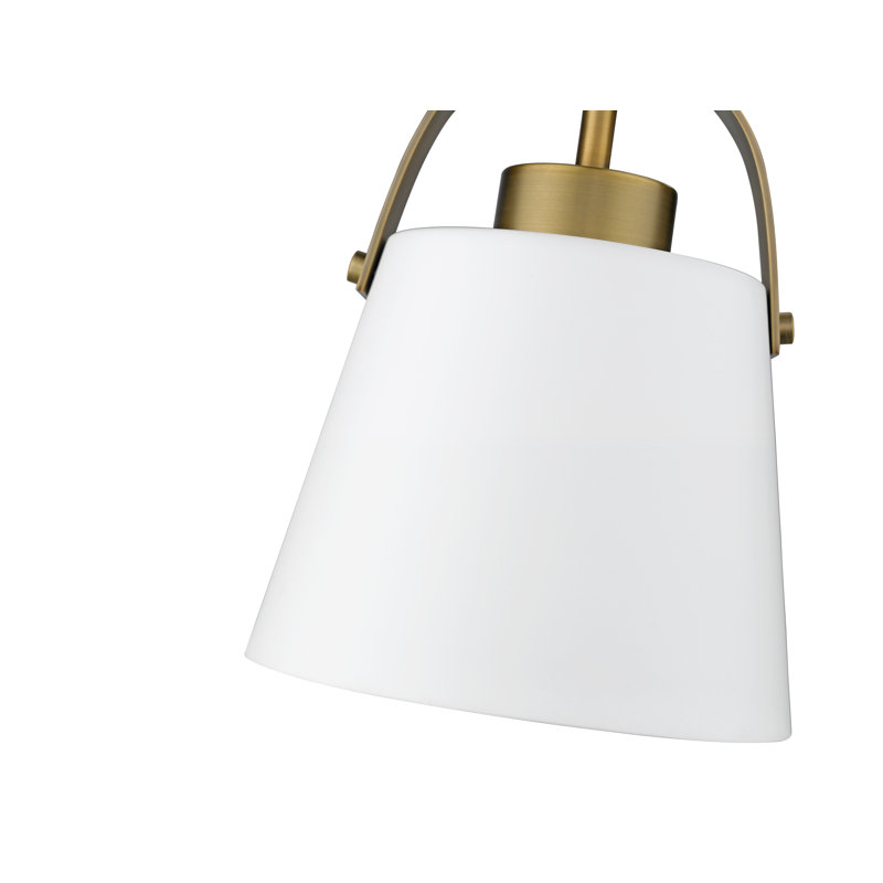 Luminaire suspendu conique à 1 lumière Chrisha, H 9,5 po x l 8 po x P 8 po, Blanc mat, Laiton héritage