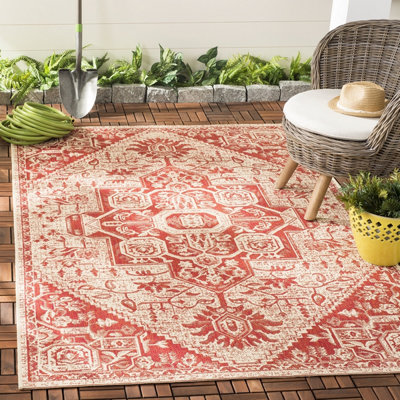 Glass Hooked Red/Cream Indoor/Outdoor Rug