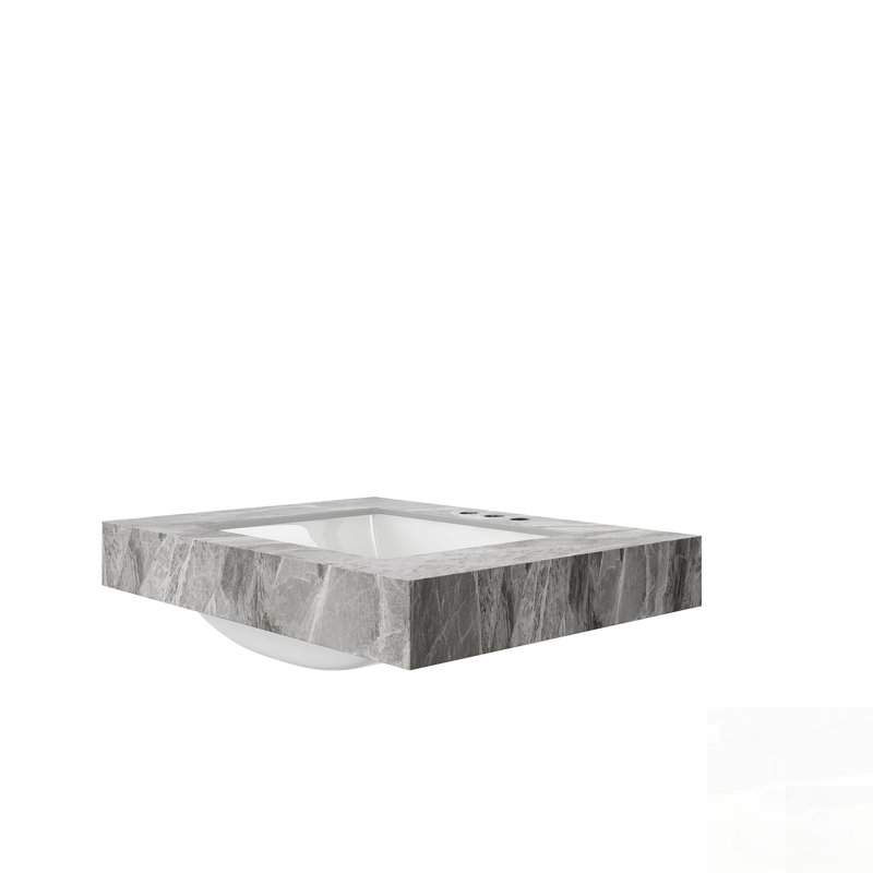 Plan de travail en pierre frittée haut de gamme avec lavabo en céramique encastrée, offrant une résistance élevée à la chaleur, aux égratignures et à l'eau pour une installation moderne dans une cuisine.