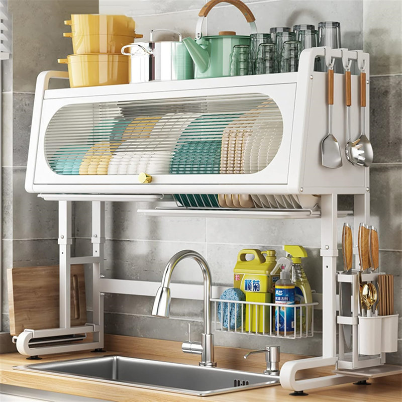 Adjustable Over The Sink Dish Rack, White