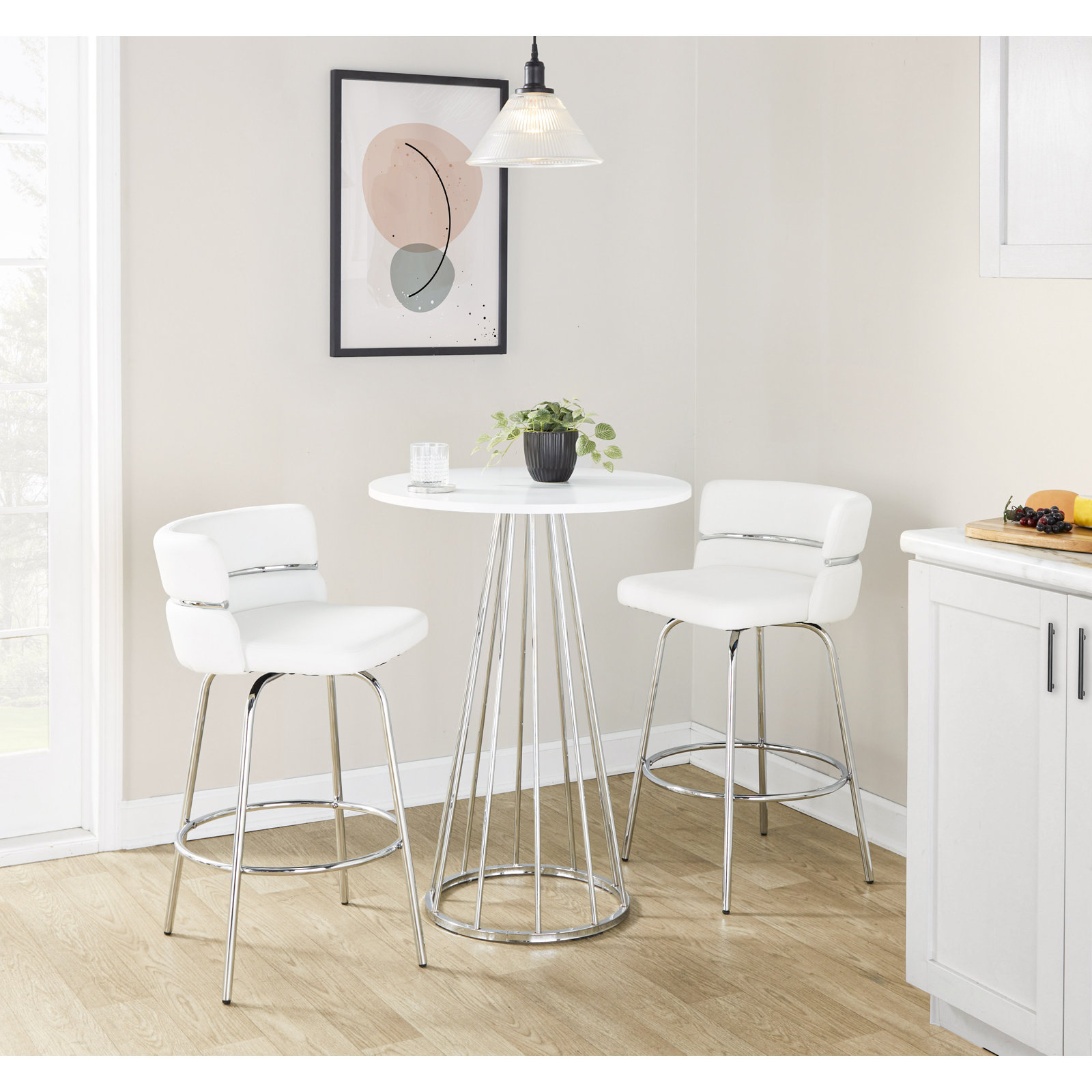 Canary Cosmo Counter Table, White, Chrome, 36"