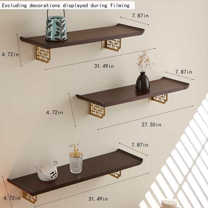 Tablette flottante en bois massif de style chinois | Console classique avec support, H 4,72 po x l 31,49 po x P 7,87 po