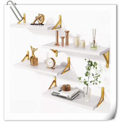 Tablettes flottantes, noir carbonisé foncé, 4 ensembles de tablettes murales pour le décor de la salle de bain, étagères à livres flottantes pour le mur, la chambre à coucher, le salon ou la cuisine