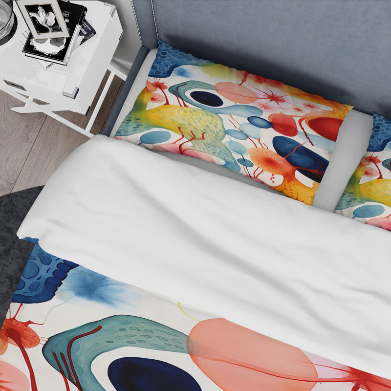 Ensemble de housse de couette à motif géométrique coloré Mid Century 4 - peinture abstraite