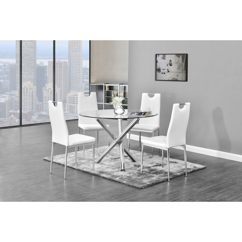 Tipler Round Glass Top Metal Base Dining Table