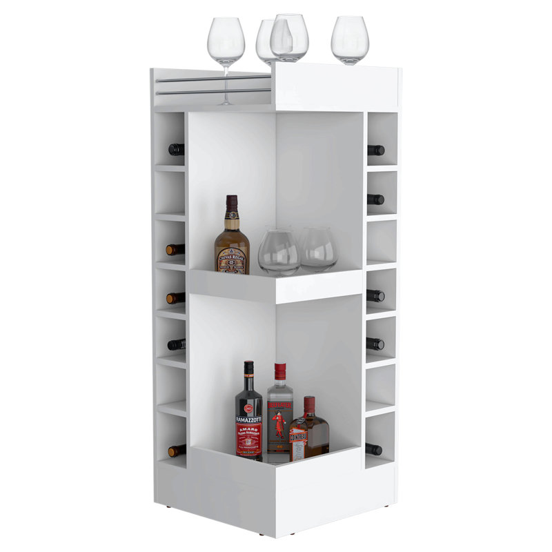 Lamer Corner Bar Cabinet With Wine Rack And Open Shelf, White