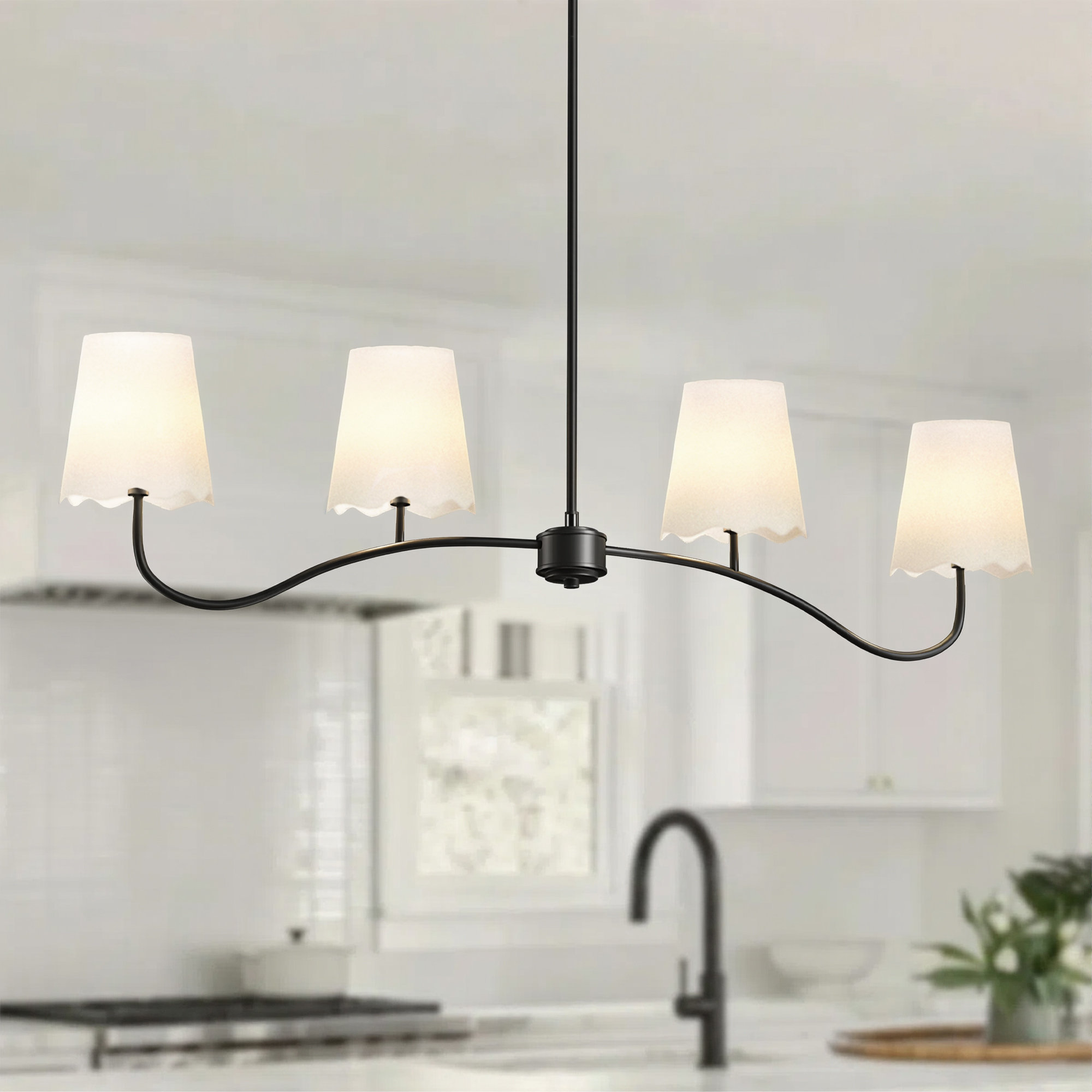 4 - Light 44"W Electroplated Brass Iron Modern Kitchen Island Chandelier Pendant Light, Matte Black