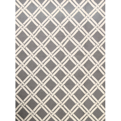Tapis gris en laine touffeté à la main à motif géométrique