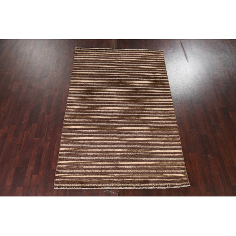 Tapis rayé en laine Gabbeh Kashkoli noué à la main 6 pi 1 po x 9 pi 5 po