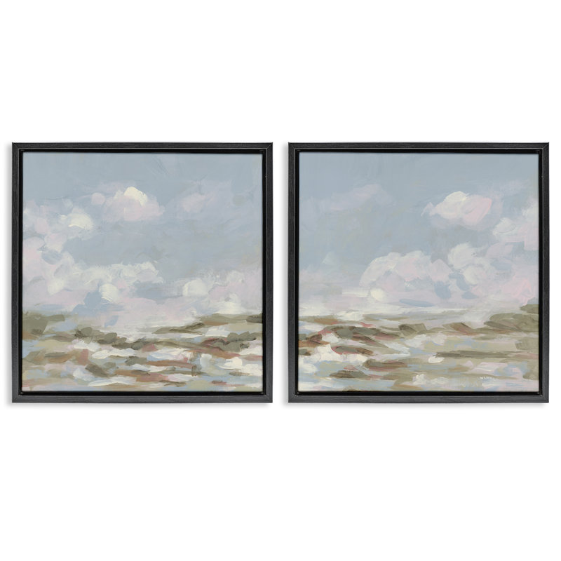 Ensemble de 2 toiles flottantes abstraites Northern Clouds, design par June Erica Vess, H 18 po x l 18 po