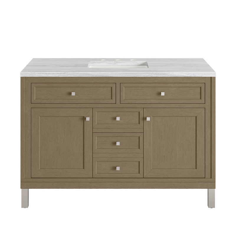 Chicago 48'' W Single Vanity, Walnut Whisper, Parisien Bleu, 8" Widespread