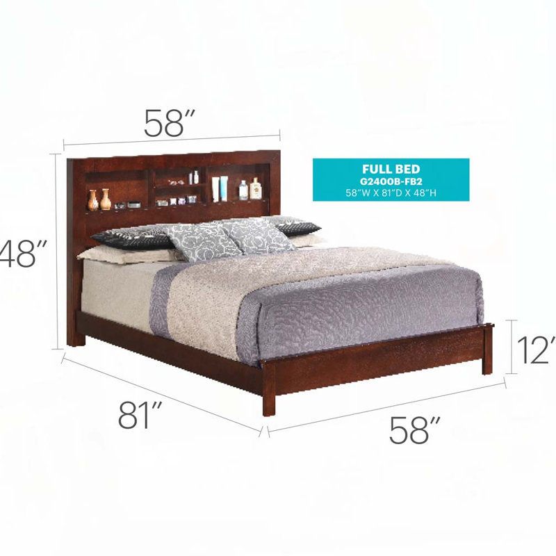 Base de lit plateforme en bois avec rangement, Cerisier, Double