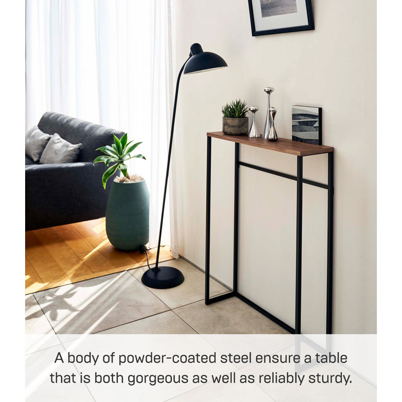 Midwood Steel & Medium Wood Slim Console Table with Storage - Black Finish