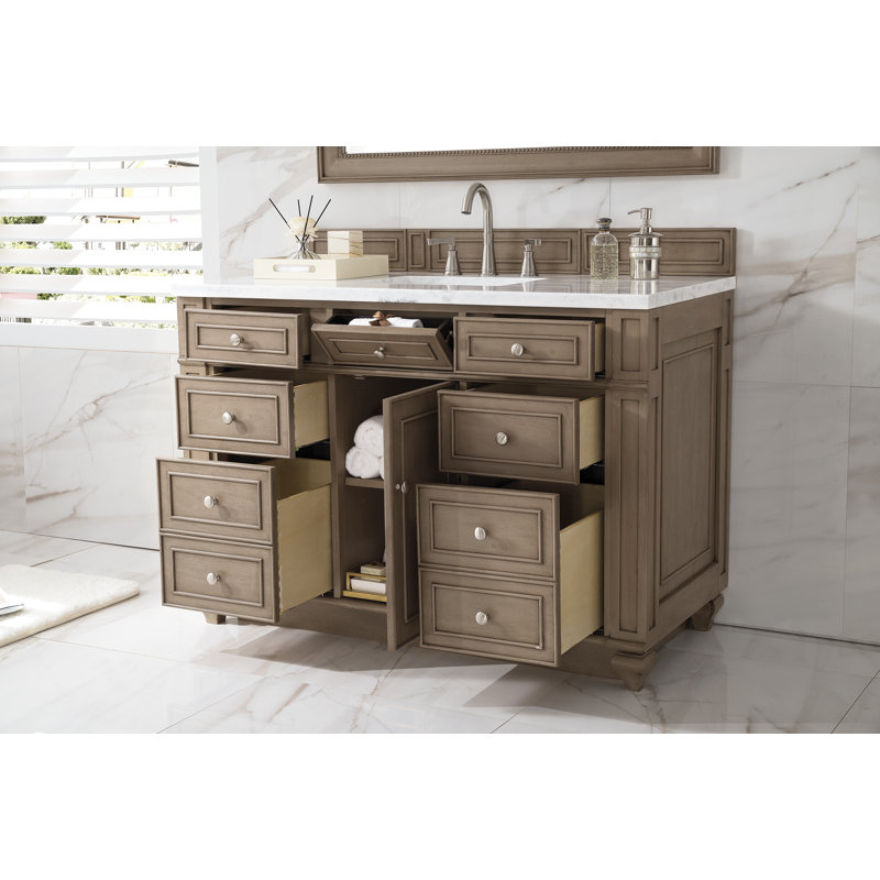 Bristol 48'' W Single Vanity, Carrara White, 8" Widespread, Whitewashed Walnut