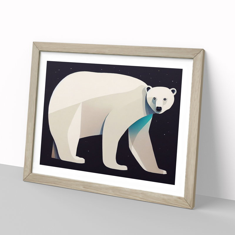 Dashing Polar Bear - Single Picture Frame Print, Oak, 46cm H x 64cm W x 2cm D