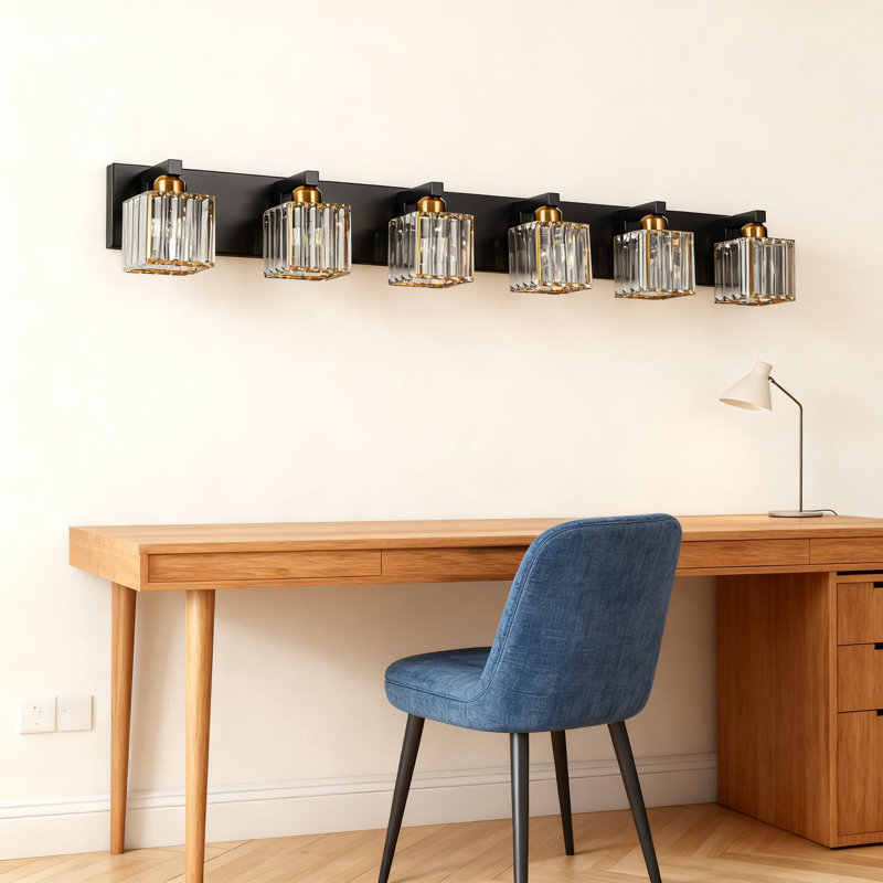 Luminaire de salle de bain en cristal, éclairage de salle de bain moderne avec abat-jour carrés pour fixation murale sur miroir, douille E26 à intensité variable