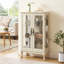 Vitrine 2 portes avec portes en verre trempé, armoires de terrasse avec panneau arrière en miroir et tablettes réglables, vitrine éclairée pour la maison, ampoule de bureau incluse-1221715429