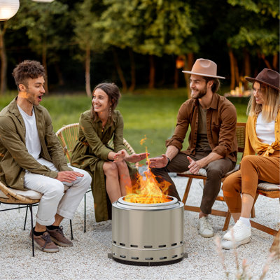 Foyer d'extérieur sans fumée 19,5 po pour l'extérieur - Fumée réduite en acier inoxydable, camping à forte chaleur, patio, rassemblements extérieurs, feu de joie à basse fumée avec sortie puissante