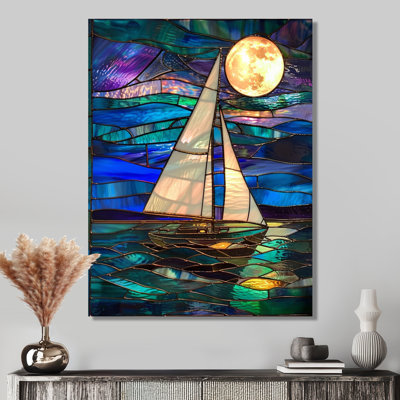 Sailboat Moonlight On Blue And Green Ocean - Boat Wall Art Decor -  Design Art, PT93226-12-20