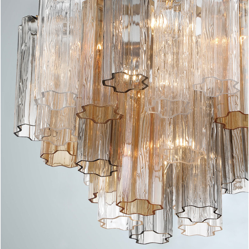 Arras 9-Light Chandelier, Aged Brass, Gray/Yellow, 14" H x 19.75" W x 19.75" D