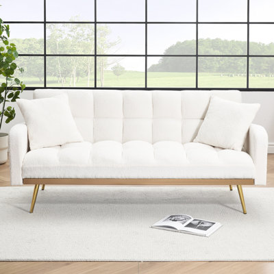 Lit 69 pouces en beige, conversion à trois vitesses pour les espaces de vie principaux, structure solide avec pieds en métal, petites chambres idéales pour la conversion, coussins en éponge confortables