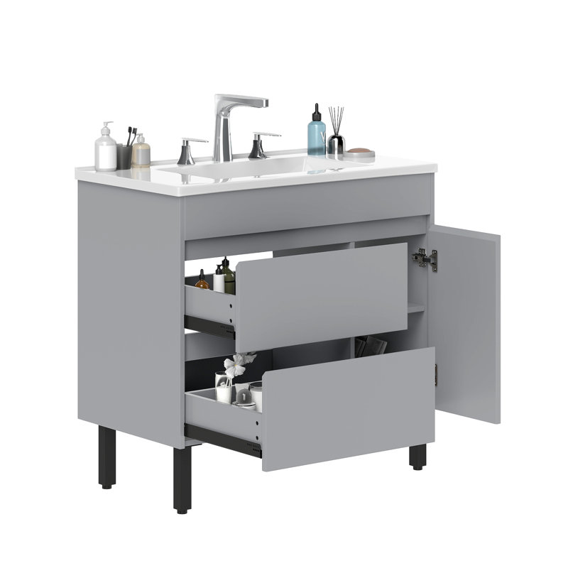 Meuble-lavabo 36 po avec lavabo et 2 tiroirs Balconera, Gris