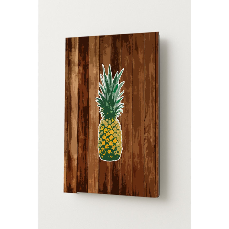 Ananas sur bois — Portrait en métal, H 10 po x l 8 po
