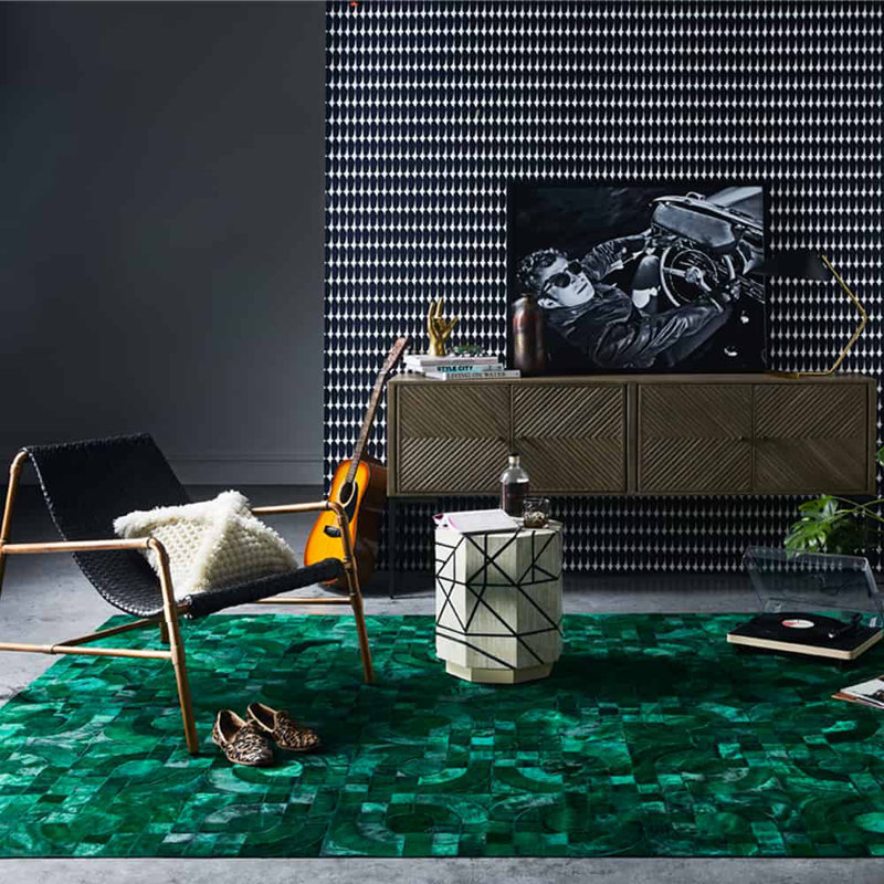 Optico Cowhide Geometric Area Rug in Green, Rectangle 6'7" x 9'10"
