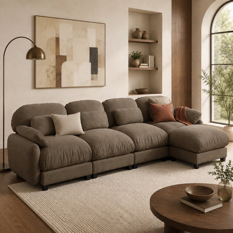 Canapé modulaire en chenille 4 places Sarvis, Brown
