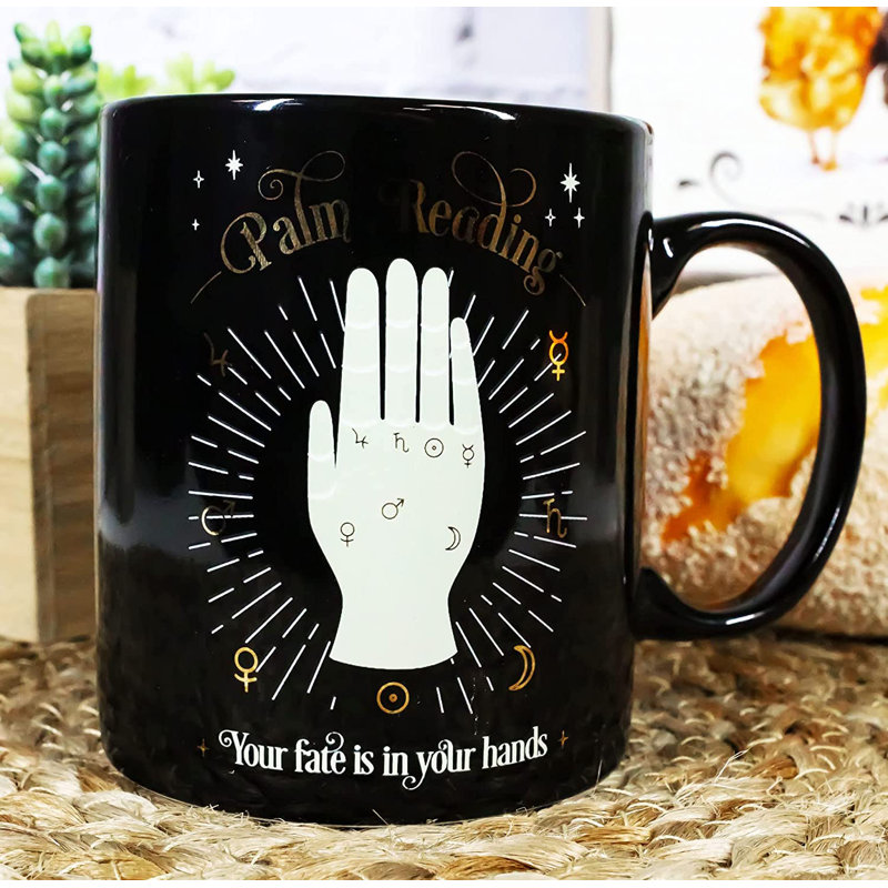 Trinx Wicca Tarot diseuse de bonne aventure Pseudo-science Astrologie Zodiaque gothique Alchimie Sorcellerie Divinité Café Thé Boisson Tasse Tasse 11 oz (paume lecture des symboles sacrés de la chirologie)
