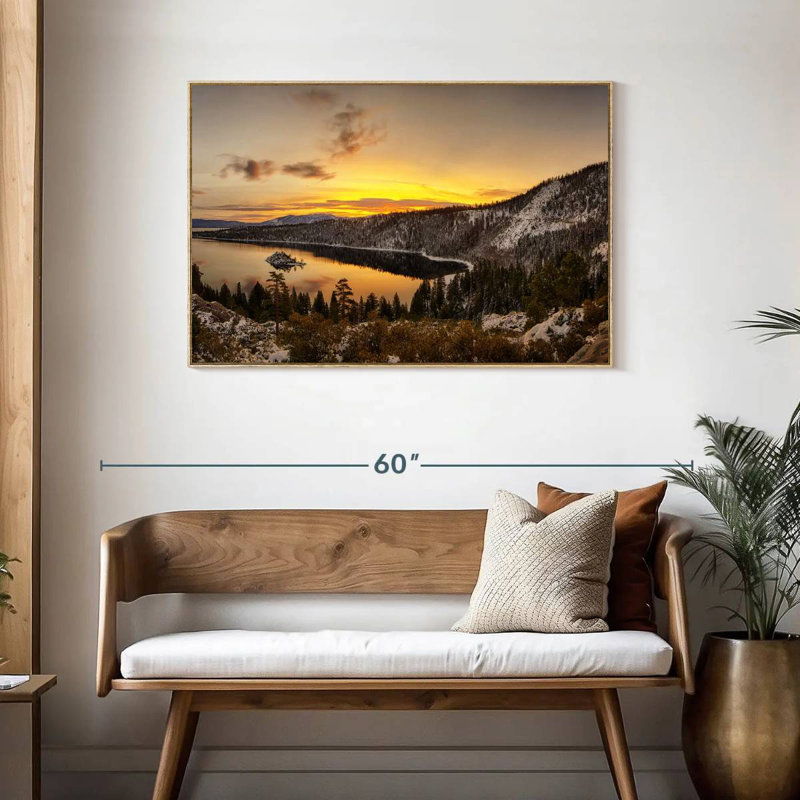 Lever du soleil sur le lac Tahoe, Cadre flottant en bois naturel, 43 po x 29 po