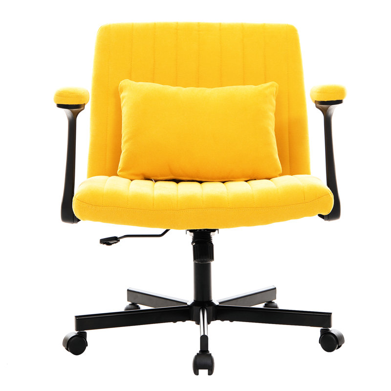 Modern Yellow Cross Office Chair With Wheels - Comfortable For Long Term Work, Adjustable Comfort, Breathable Linen, Larger Stability Linen Armrest Ideal Sitting Height, 360 Rotation, 108 130 Tilt,