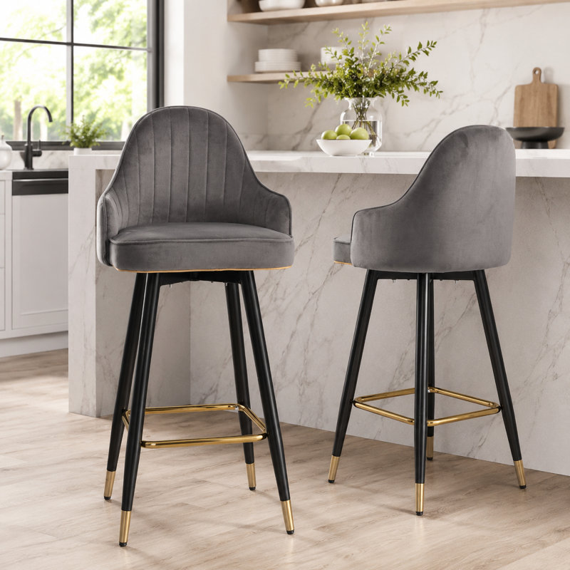 Tabouret de bar et de comptoir pivotant à dossier plein avec structure en métal (ensemble de 2)