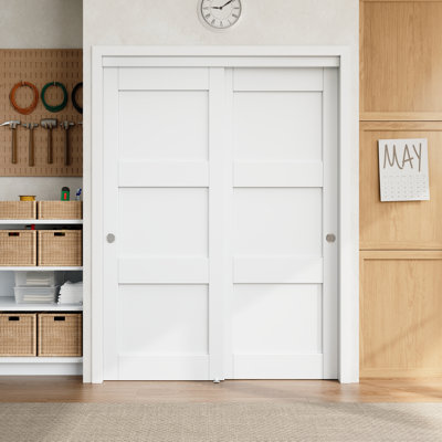 80" White Primed 1-Panel Or 3-Panels Closet Sliding Door With Hardware Kit & Handles