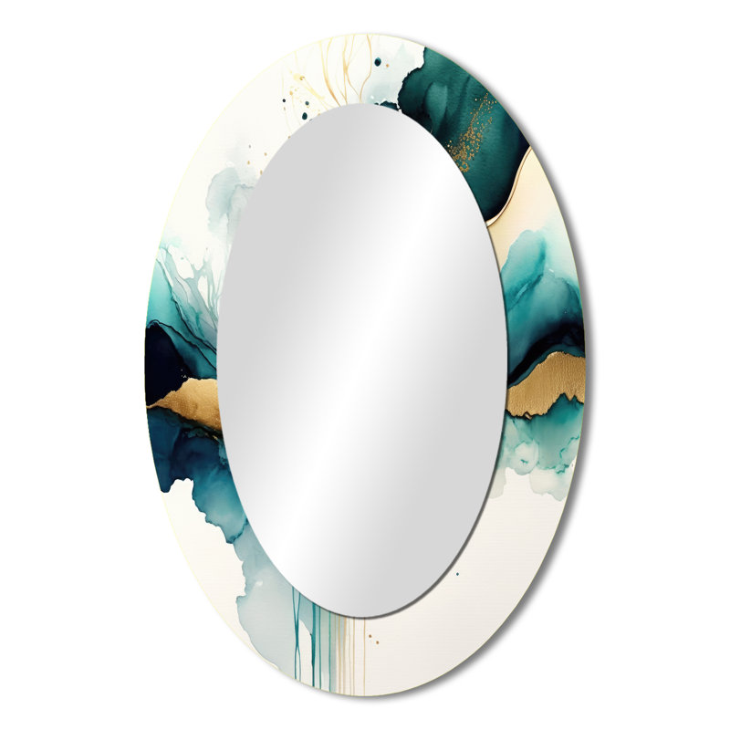 Décoration miroir abstraite sarcelle et or - Expression abstraite III bleu sarcelle, 36 po x 24 po