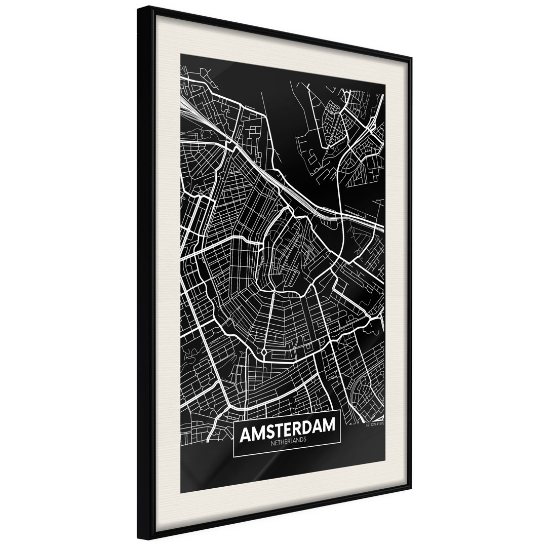 Gerahmtes Poster City Map: Amsterdam (Dark)