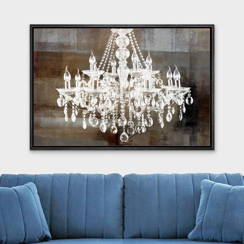 «Glam Crystal Chandelier Silhouette» sur toile de fond abstraite, reproduction d'art sur toile, H 24 po x l 36 po x 1,5 po