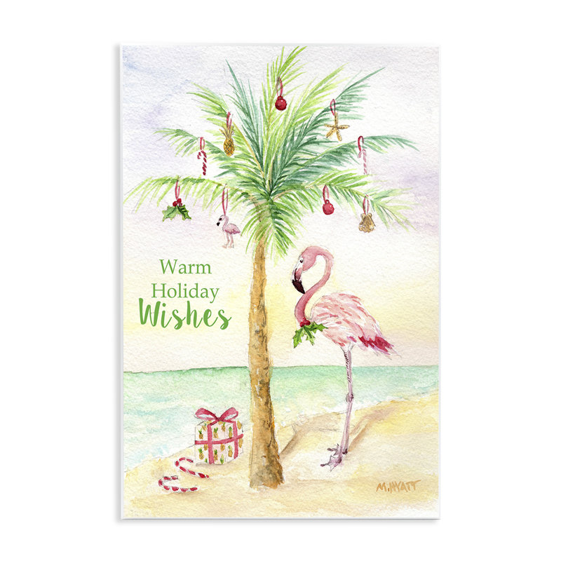 «Tropical Flamingo Christmas Nautical Palm Tree - Floater Frame», reproduction d'art, H 19 po x l 13 po